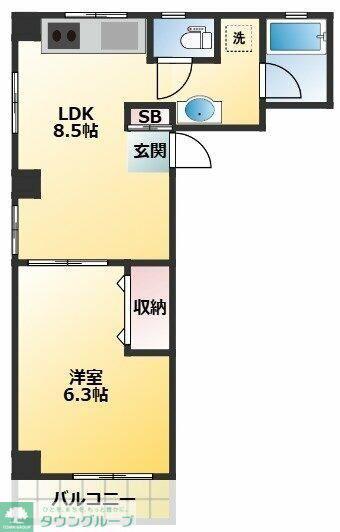 ブランニューウェイブ(1LDK/2階)の間取り写真
