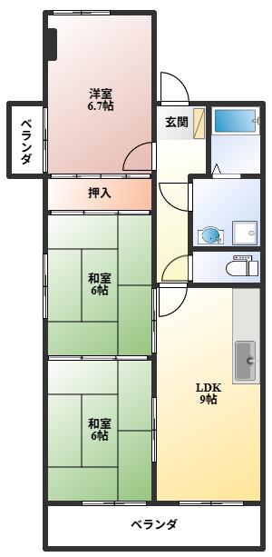 豊中パールハイツ(3LDK/3階)の間取り写真