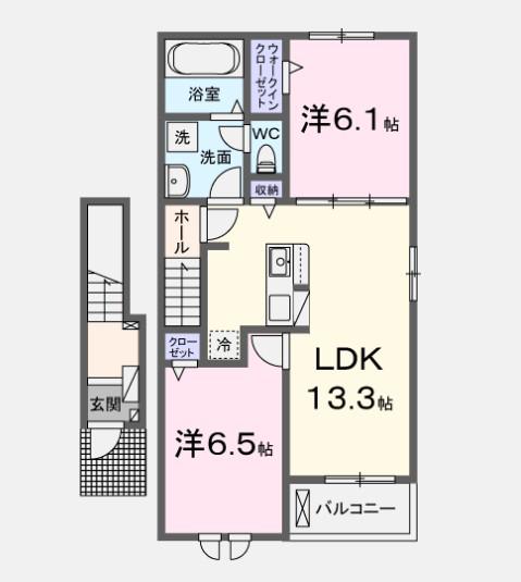 メゾン・ド・レコルト(2LDK/2階)の間取り写真