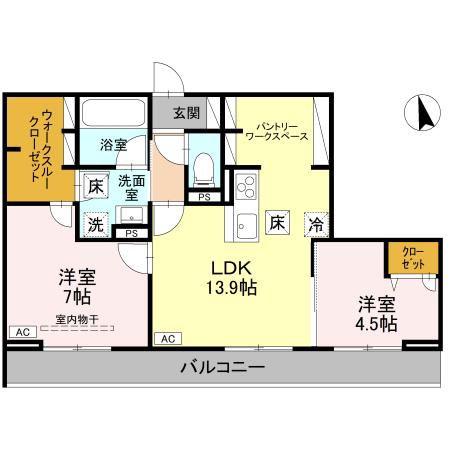 カームグロウ(2LDK/1階)の間取り写真
