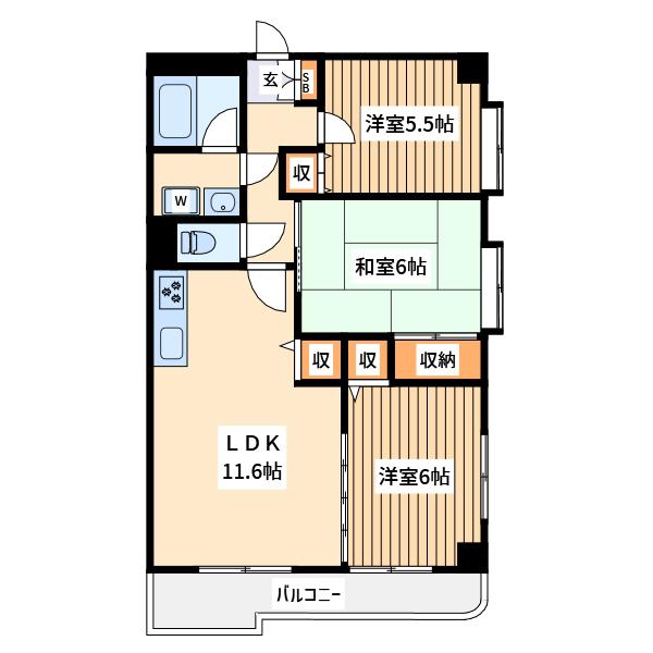 フォーディーバ―エムエス(3LDK/3階)の間取り写真