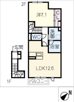 オリーブ(1LDK/2階)の間取り写真
