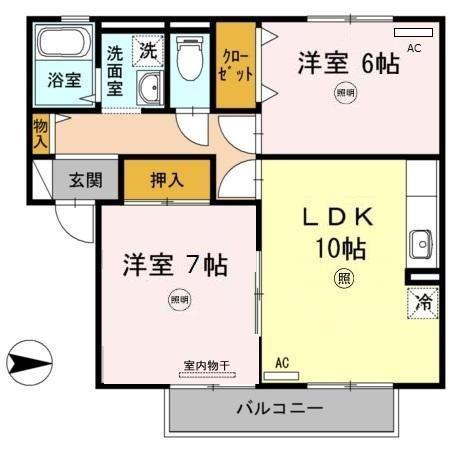 エーデルハイムC棟(2LDK/2階)の間取り写真