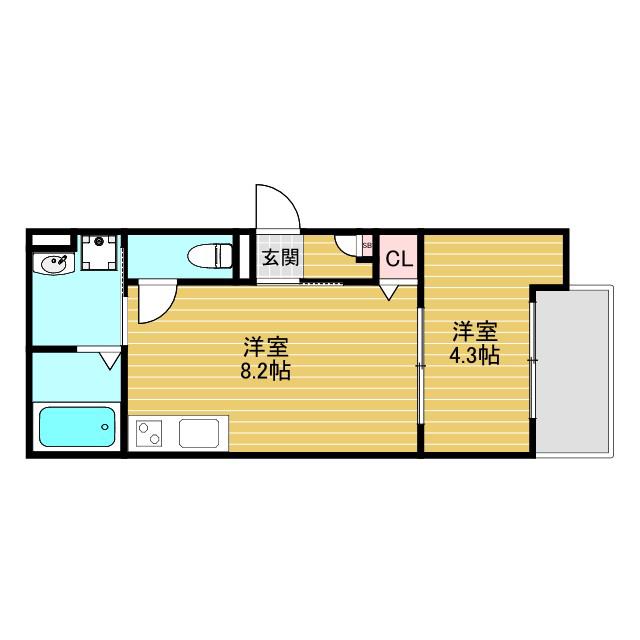 TATERU APARTMENT大道南(1LDK/2階)の間取り写真