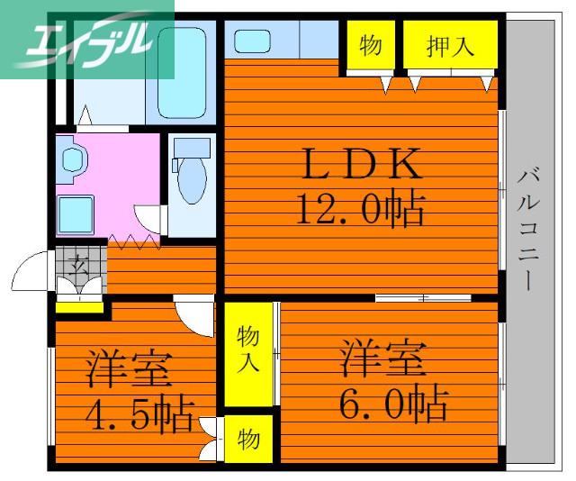 リーセイントB(2LDK/2階)の間取り写真