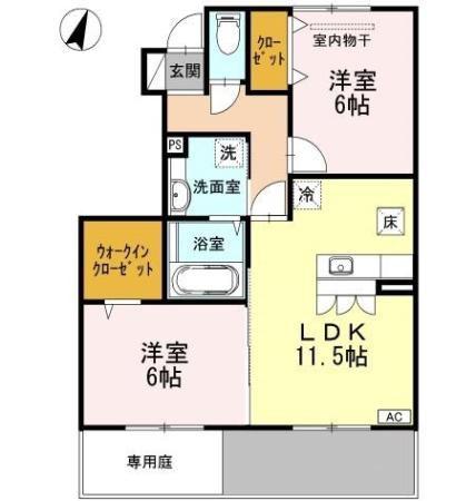 プランドール安岡IIIA棟(2LDK/1階)の間取り写真
