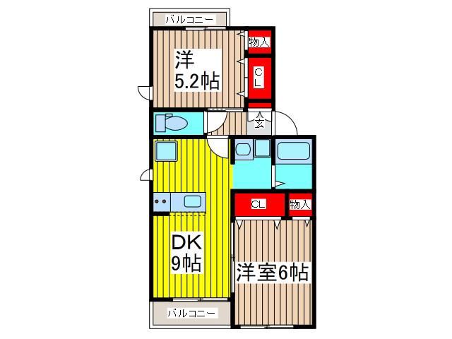 ボナールB(2DK/2階)の間取り写真