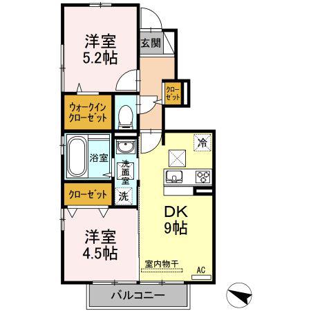 カステーロ(2DK/1階)の間取り写真