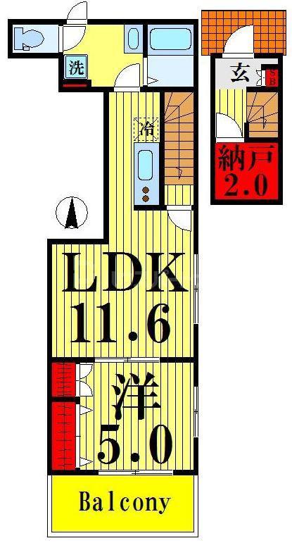 メゾン・晴れ(1LDK/2階)の間取り写真