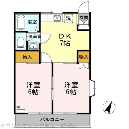 パステロードII番館(2DK/1階)の間取り写真