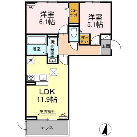 スカイビューR4(2LDK/1階)の間取り写真
