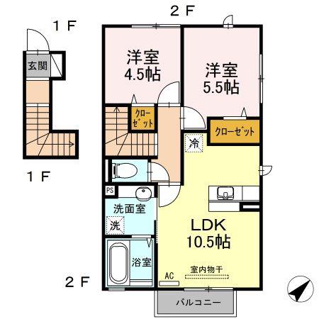 カサベルテ浜河内(2LDK/2階)の間取り写真