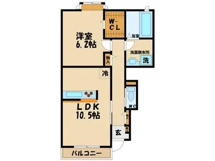 CALME A棟(1LDK/1階)の間取り写真