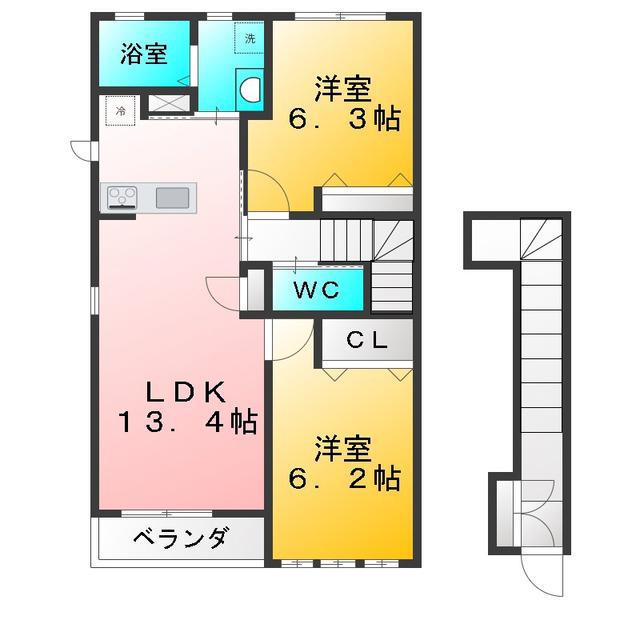 カーサフェリーチェI(2LDK/2階)の間取り写真
