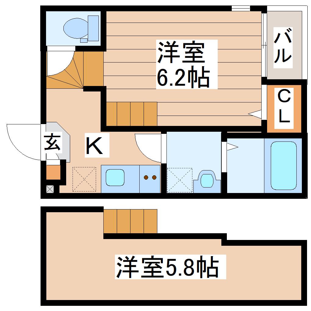 アゼリア八本松(1K/2階)の間取り写真