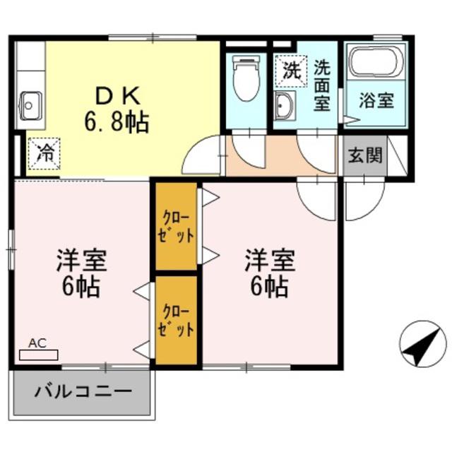 ガーデンハイムウシオ(2DK/2階)の間取り写真