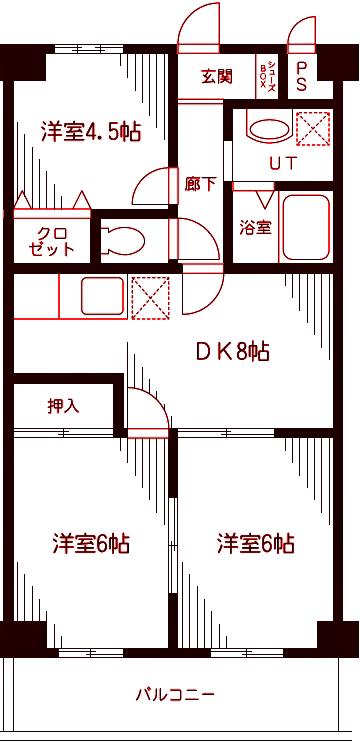 ふじみつるビル(3DK/5階)の間取り写真