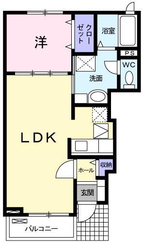 プレジオスE(1LDK/1階)の間取り写真
