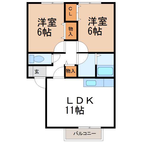 リブ・ミンクス(2LDK/1階)の間取り写真