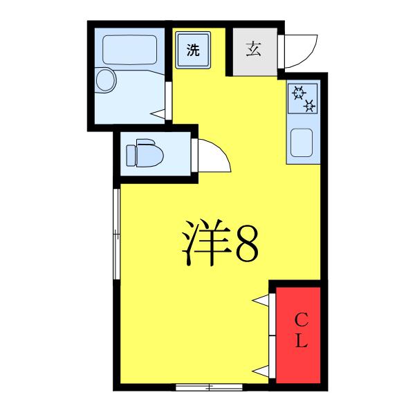 幸和ハイツ(ワンルーム/1階)の間取り写真