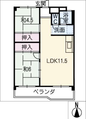 第2富吉(2LDK/4階)の間取り写真