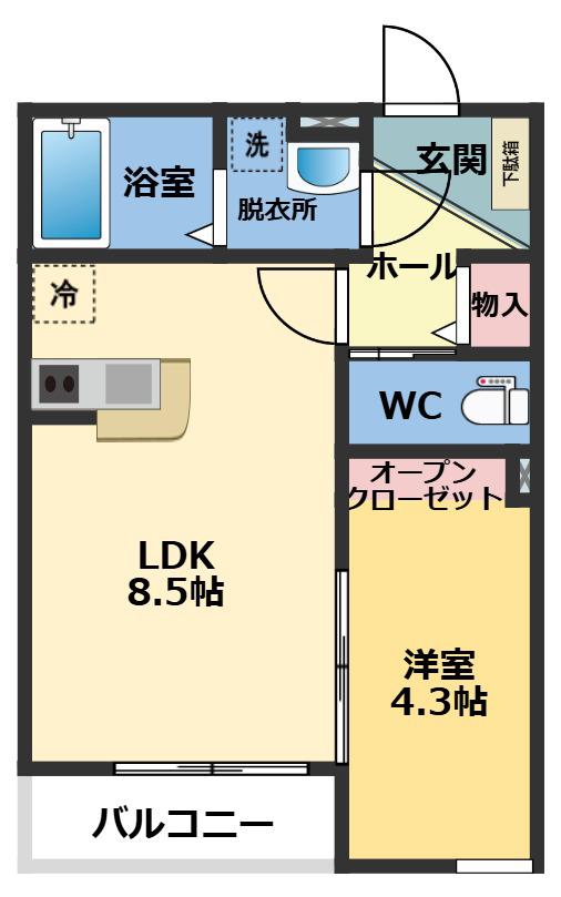 メゾン・ドゥ・アッシュ市川II(1LDK/1階)の間取り写真