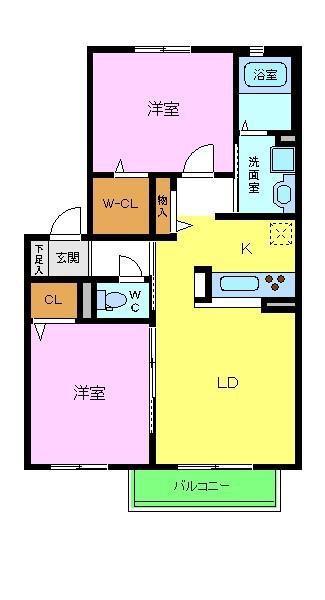 シャーメゾン鈴の宮(2LDK/1階)の間取り写真