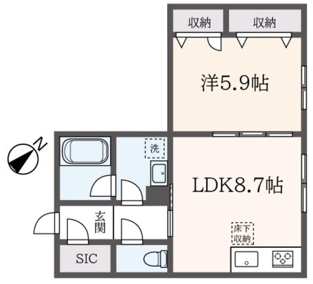 LA CASA LUNA(1LDK/1階)の間取り写真