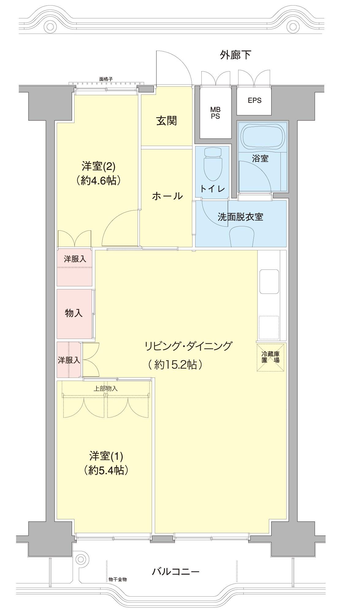 横浜若葉台3-2(2LDK/11階)の間取り写真