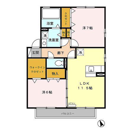 セジュール サンピア A(2LDK/1階)の間取り写真