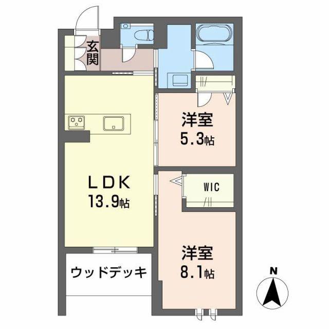 リーベン メーア(2LDK/1階)の間取り写真