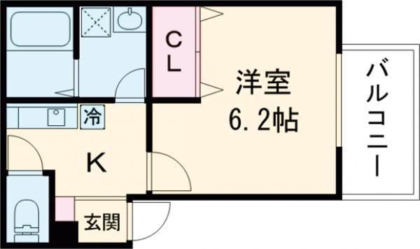 MID ウエスト(1K/3階)の間取り写真