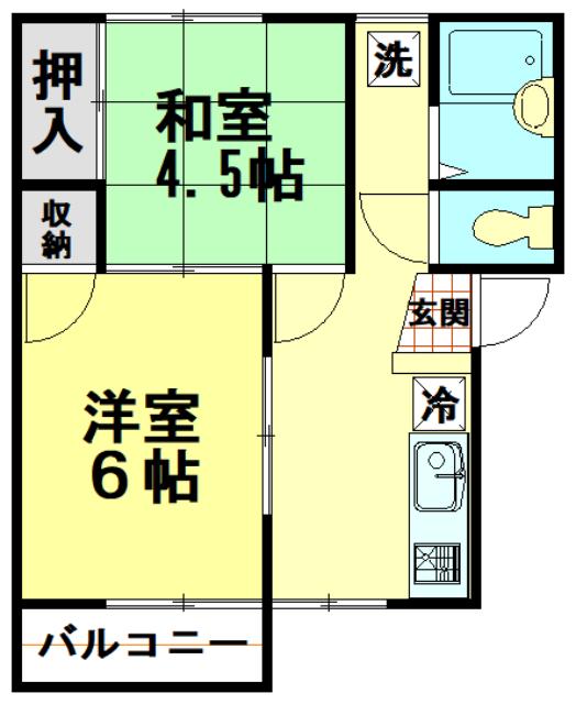 ヒルズライフI(2K/2階)の間取り写真