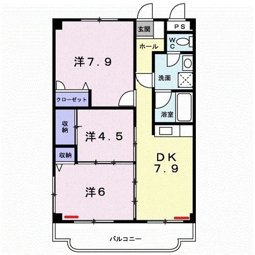 沖縄県糸満市 3階建 築30年(3DK/2階)の間取り写真