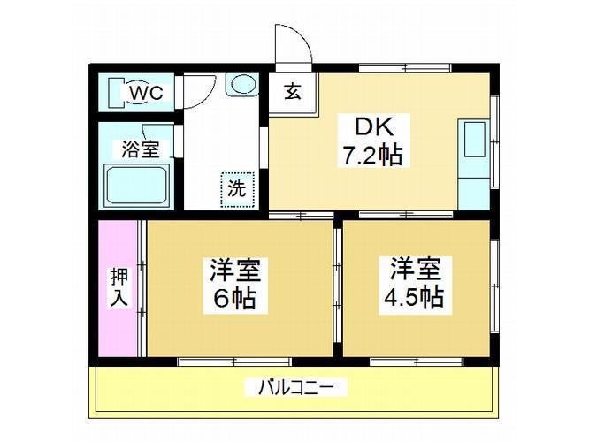 鶴ヶ島マンション(2DK/4階)の間取り写真