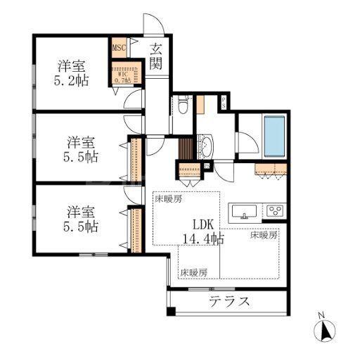 NAKASU(3LDK/1階)の間取り写真