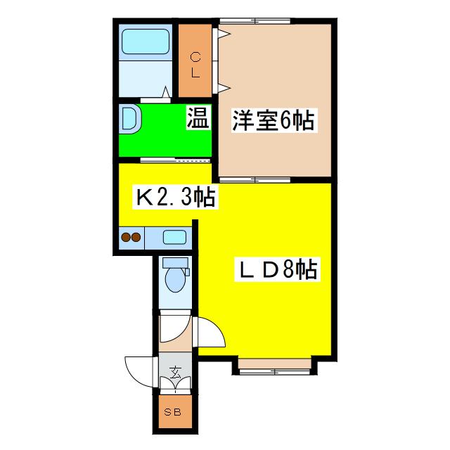 プリムヴェールI(1LDK/2階)の間取り写真