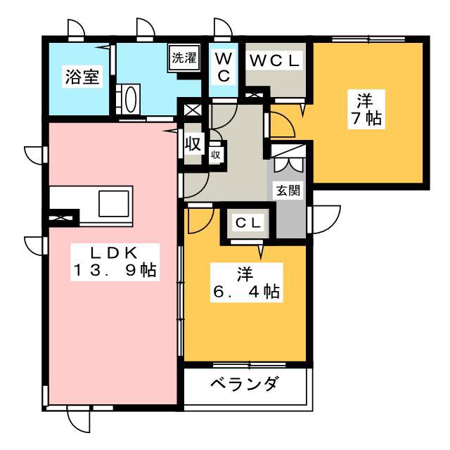 ベレオ三塚(2LDK/1階)の間取り写真