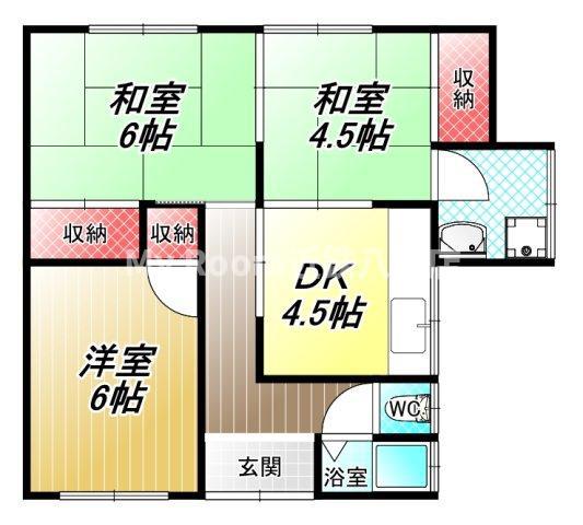 楽音寺平屋(3DK/1階)の間取り写真