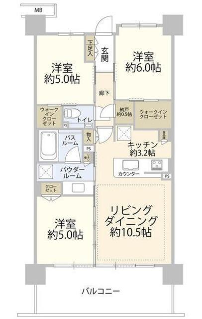 シティハウス王子(3LDK/3階)の間取り写真