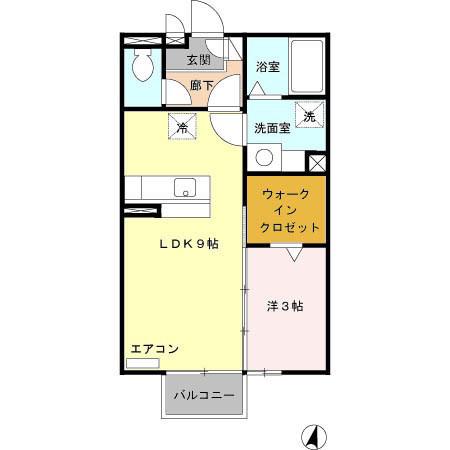 エスポワールB棟(1LDK/2階)の間取り写真