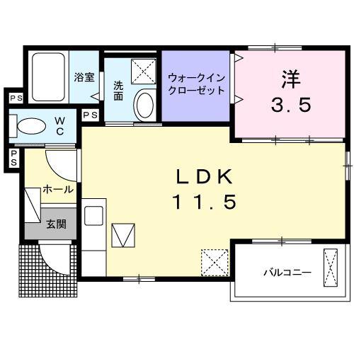 ルミエール六反地(1LDK/1階)の間取り写真