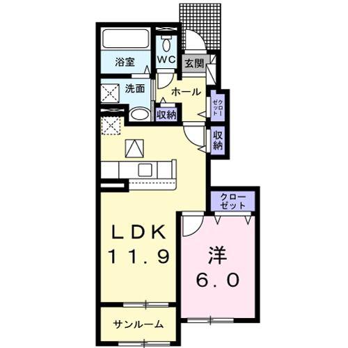 リメインβ(1LDK/1階)の間取り写真