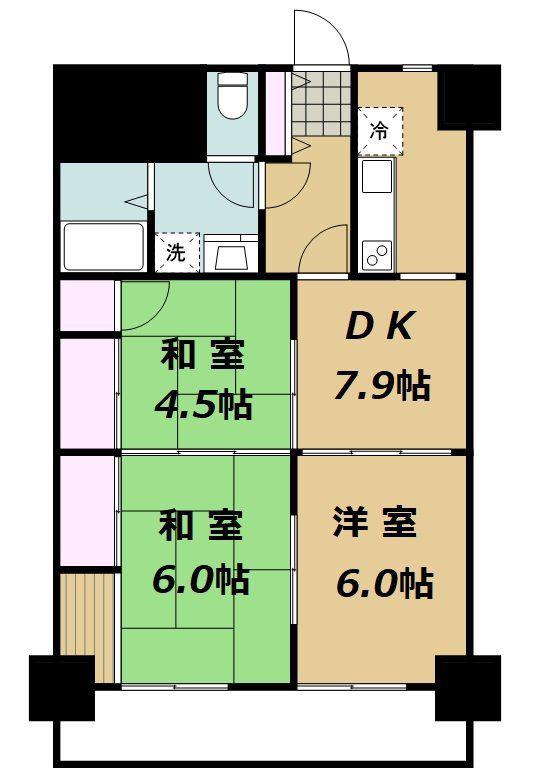 ライオンズマンション中央(3DK/7階)の間取り写真