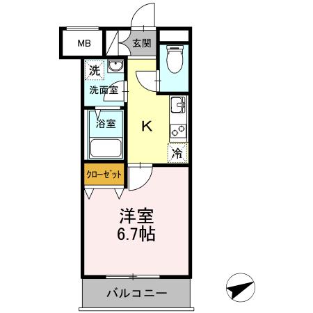 SUN RESIDENCE(1K/2階)の間取り写真