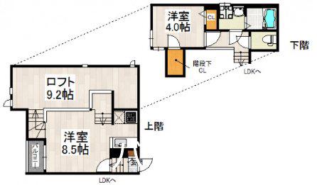 CB和白フラン(1LDK/2階)の間取り写真