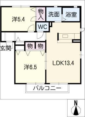 ファミーユスズキ C棟(2LDK/2階)の間取り写真