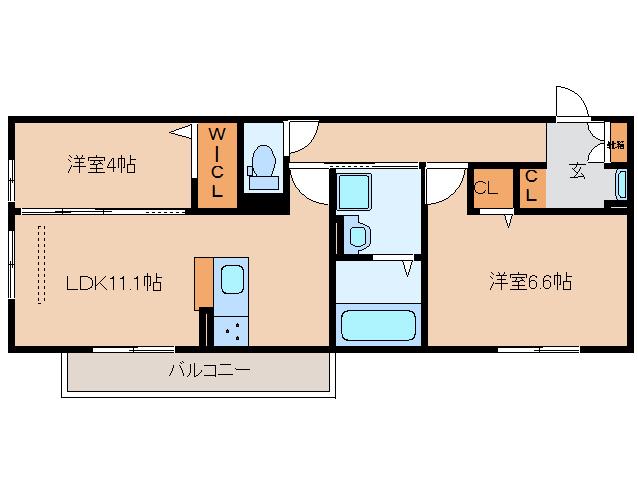 ボナール B棟(2LDK/3階)の間取り写真