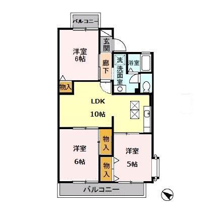グランドサン六番館(3LDK/2階)の間取り写真