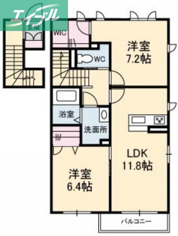 ボヌール I棟(2LDK/2階)の間取り写真